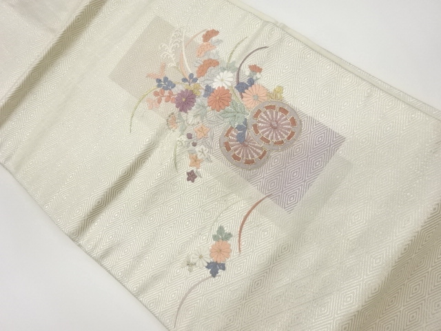 JAPANESE KIMONO / VINTAGE NAGOYA OBI / EMBROIDERY / FLORAL CART